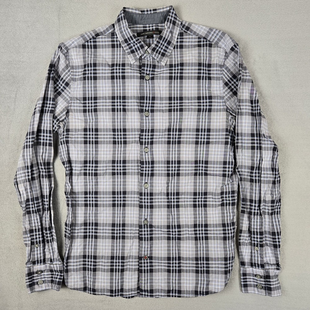 John‎ Varvatos Shirt Mens Small Gray Plaid Long Sleeve Button Down Preppy Casual
